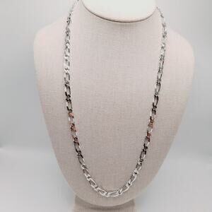 Vintage Monet Silver Tone Chain Necklace 24" Rhodium Plated Link